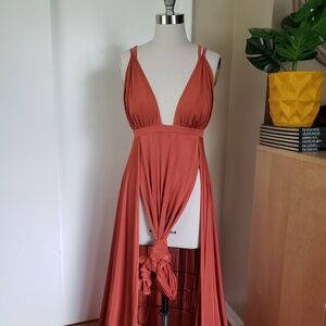 Rust High Slit Maxi Dress Size Large NEW!
